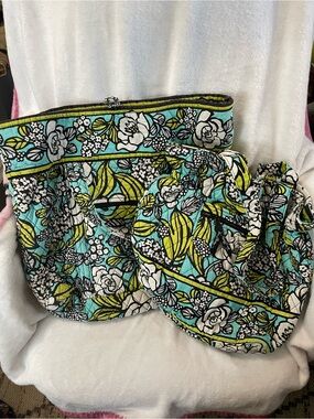 Vera Bradley Floral Quilted Shoulder Bag in Aqua, Lime & White